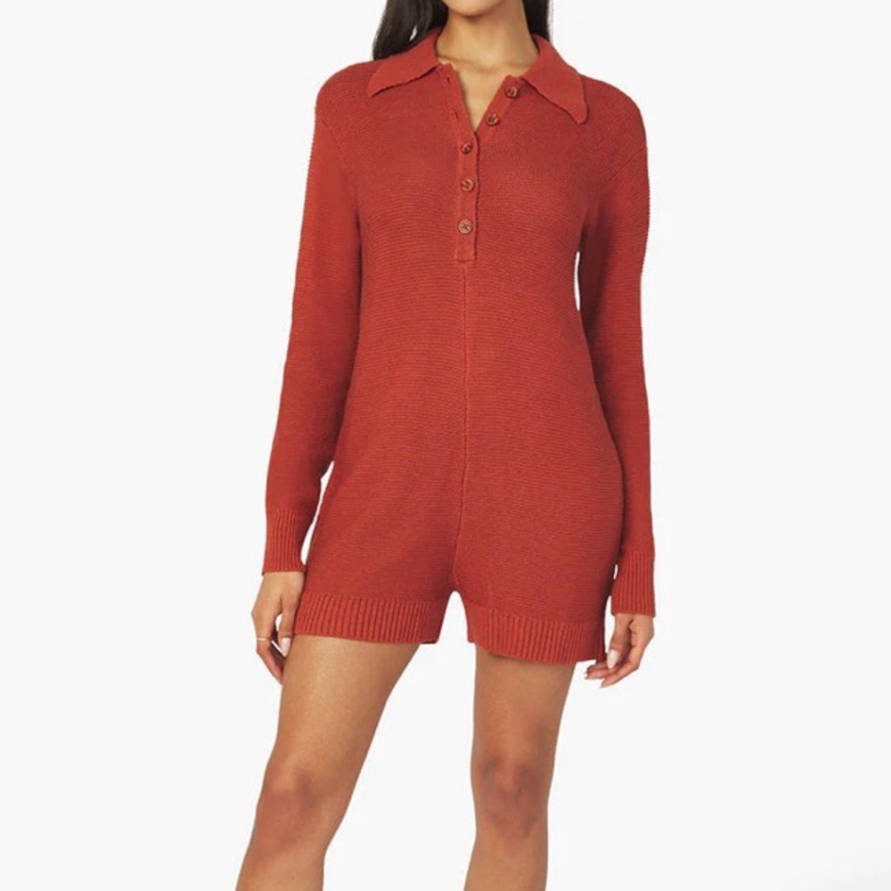 NWT. WeWoreWhat Half Button Purl Stitch Boxy Romper